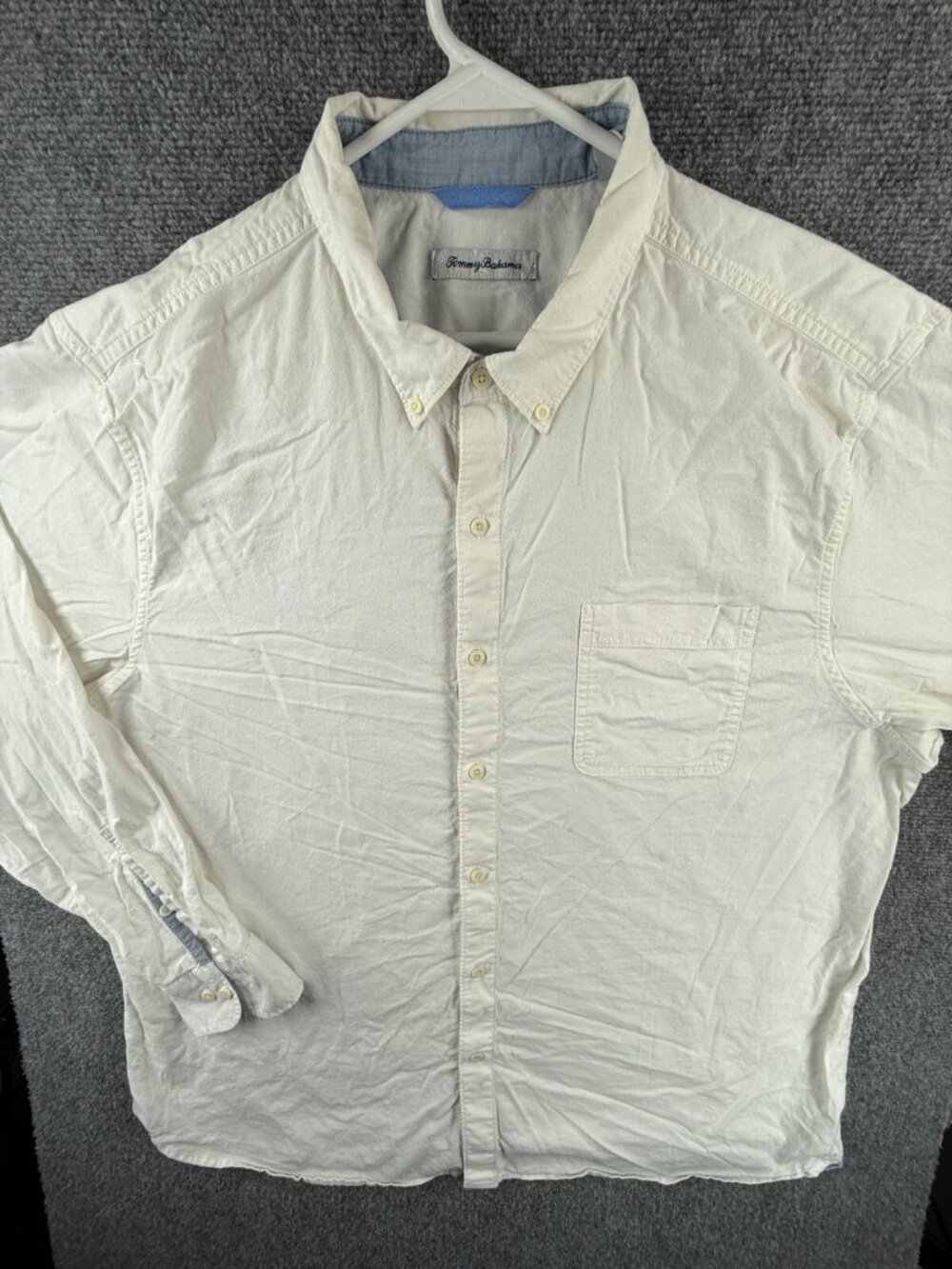 Tommy Bahama Button Up Shirt Men Long Sleeve White 2XL Cotton Spandex Adult